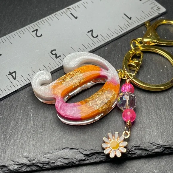 REDUCED Custom Orange Cream and Pink Letter “D” Keychain with Daisy Charm - Picture 11 of 11